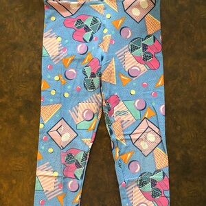 LuLaRoe Kids Leggings with Blue and Pink Geometric Design